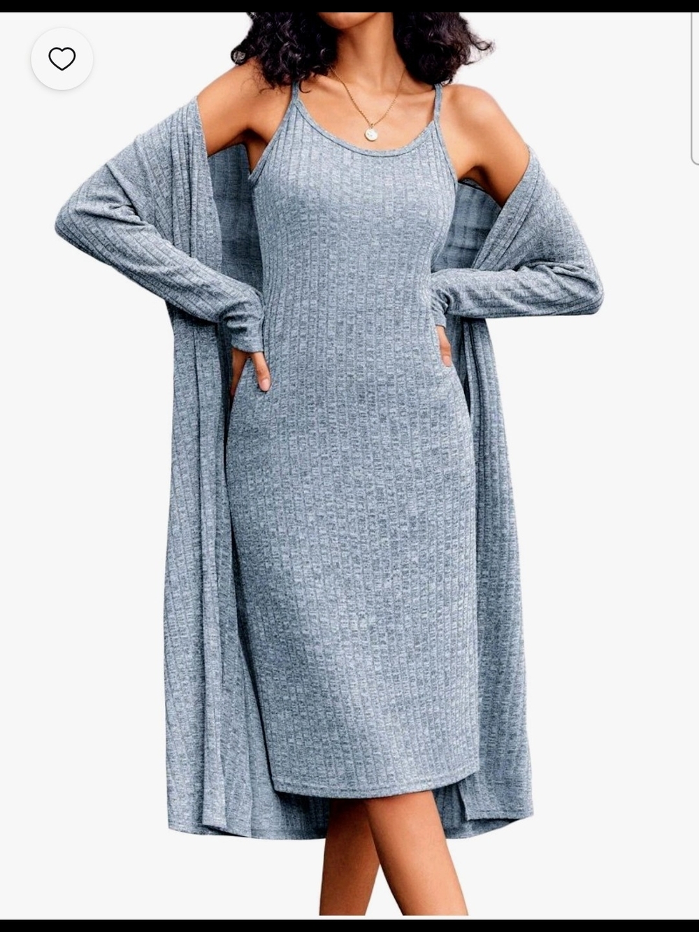 Ekouaer Womens Ribbed Knit Slip Dress with Matching Duster